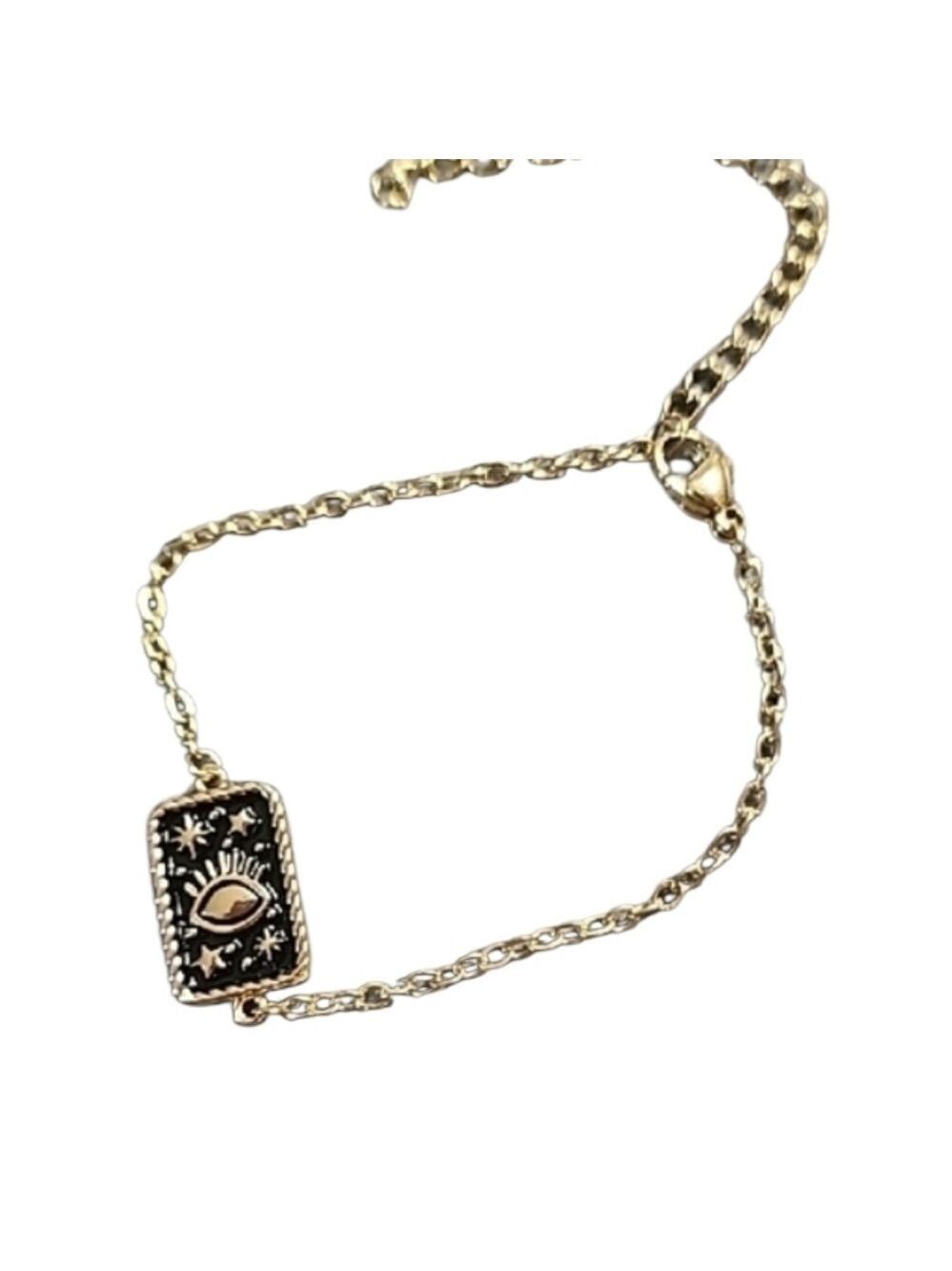 Gold Tone Black Eye Charm Bracelet